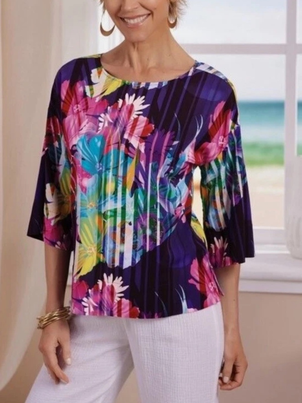 Soft Surroundings Mignon Top Righteous Violet 3/4 Drop Wide Sleeve Artsy Boho 2X